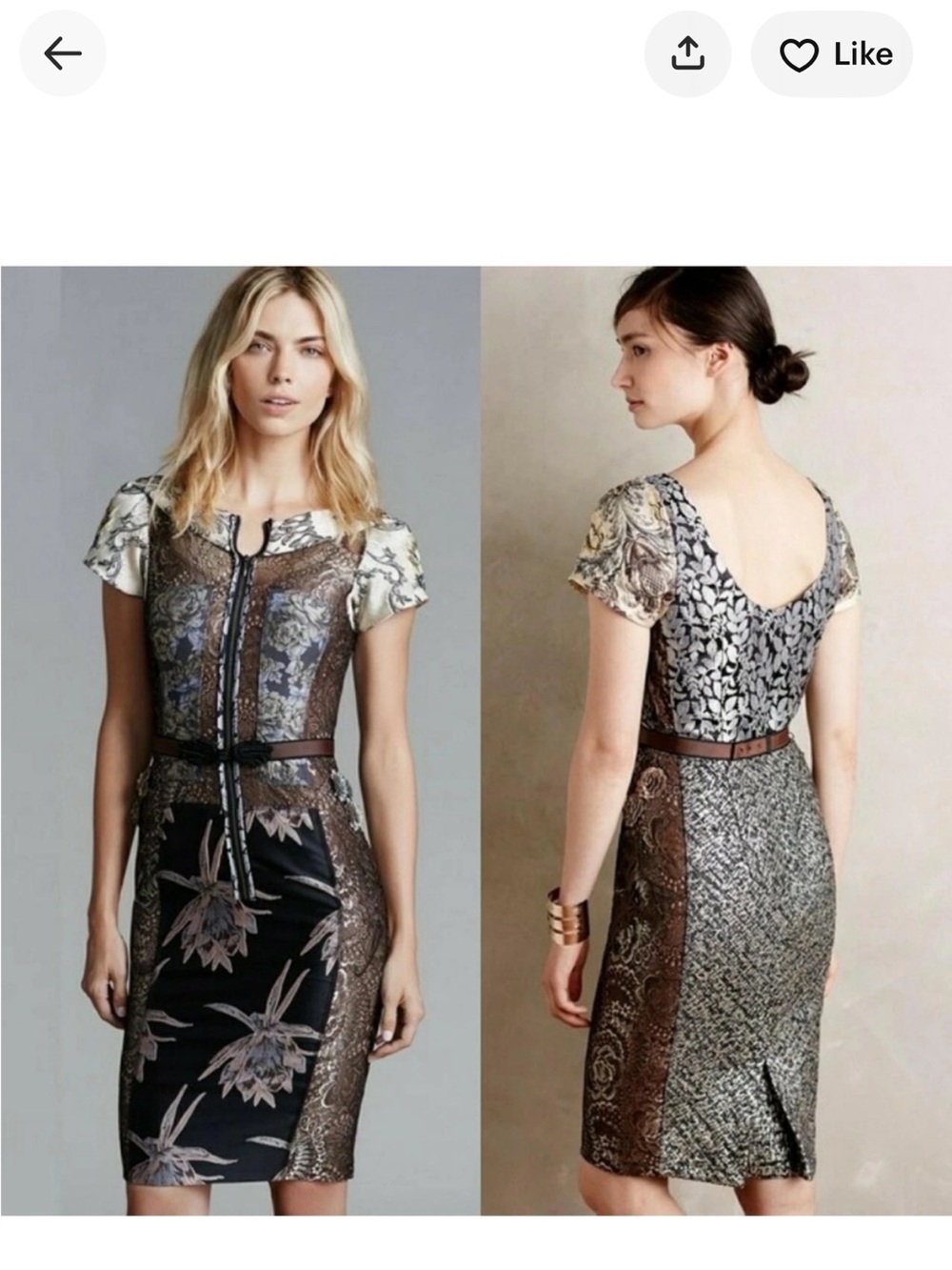 Byron Lars Black and Brown Mixed Floral Patchwork Midi Dress